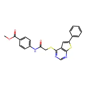 Methyl 4-[2-(6-phenylthiopheno[3,2-e]pyrimidin-4-ylthio)acetylamino]benzoate structure