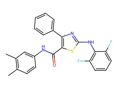 2-[(2,6-difluorophenyl)amino]-N-(3,4-dimethylphenyl)-4-phenyl-1,3-thiazole-5-carboxamide structure