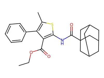 Ethyl 2-(adamantanylcarbonylamino)-5-methyl-4-phenylthiophene-3-carboxylate structure