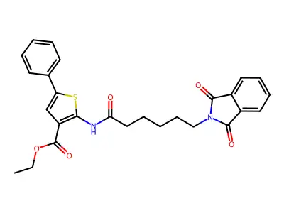 3-Thiophenecarboxylic acid, 2-[[6-(1,3-dihydro-1,3-dioxo-2H-isoindol-2-yl)-1-oxohexyl]amino]-5-phenyl-, ethyl ester structure