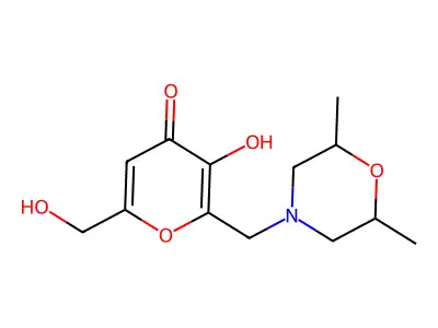 2-[(2,6-Dimethylmorpholin-4-yl)methyl]-3-hydroxy-6-(hydroxymethyl)pyran-4-one structure