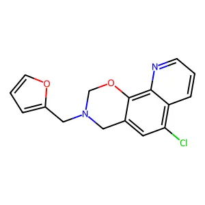 6-chloro-3-(furan-2-ylmethyl)-3,4-dihydro-2H-[1,3]oxazino[5,6-h]quinoline structure