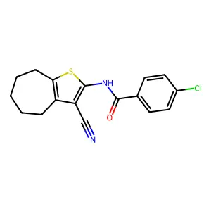 4-chloro-N-(3-cyano-5,6,7,8-tetrahydro-4H-cyclohepta[b]thiophen-2-yl)benzamide structure