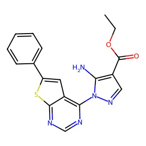 ethyl 5-amino-1-(6-phenylthieno[2,3-d]pyrimidin-4-yl)-1H-pyrazole-4-carboxylate structure