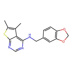 N-[(2H-1,3-benzodioxol-5-yl)methyl]-5,6-dimethylthieno[2,3-d]pyrimidin-4-amine structure