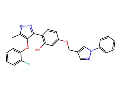 2-[4-(2-fluorophenoxy)-5-methyl-1H-pyrazol-3-yl]-5-[(1-phenyl-1H-pyrazol-4-yl)methoxy]phenol structure