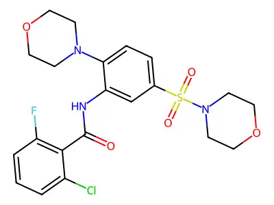 2-chloro-6-fluoro-N-(2-morpholin-4-yl-5-morpholin-4-ylsulfonylphenyl)benzamide structure