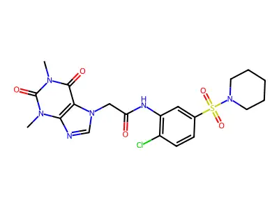 N-(2-chloro-5-piperidin-1-ylsulfonylphenyl)-2-(1,3-dimethyl-2,6-dioxopurin-7-yl)acetamide structure