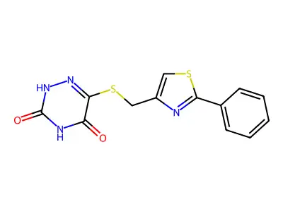 6-(((2-Phenylthiazol-4-yl)methyl)thio)-1,2,4-triazine-3,5(2H,4H)-dione structure