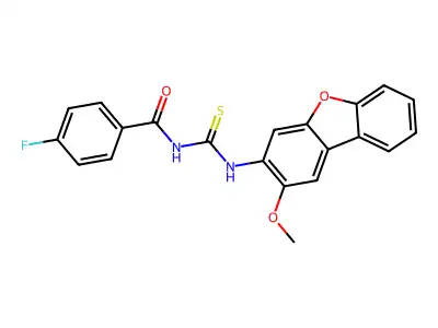 4-fluoro-N-[(2-methoxydibenzofuran-3-yl)carbamothioyl]benzamide structure
