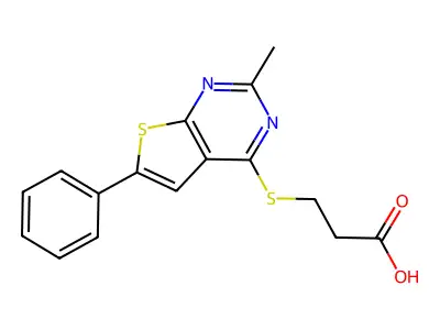 3-(2-Methyl-6-phenylthieno[2,3-d]pyrimidin-4-yl)sulfanylpropanoic acid structure
