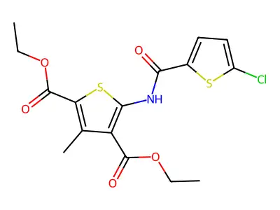 Diethyl 5-(5-chlorothiophene-2-carboxamido)-3-methylthiophene-2,4-dicarboxylate structure