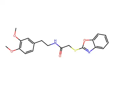2-(1,3-benzoxazol-2-ylsulfanyl)-N-[2-(3,4-dimethoxyphenyl)ethyl]acetamide structure
