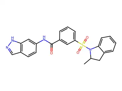 3-[(2,3-Dihydro-2-methyl-1H-indol-1-yl)sulfonyl]-N-1H-indazol-6-ylbenzamide structure
