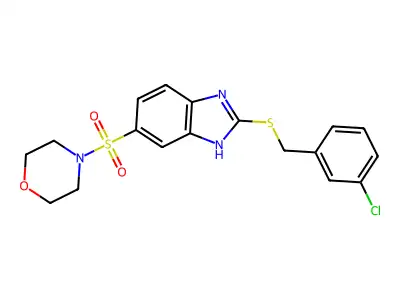 2-[(3-chlorophenyl)methylsulfanyl]-6-morpholin-4-ylsulfonyl-1H-benzoimidazole structure