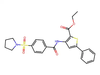 Ethyl 5-phenyl-3-(4-(pyrrolidin-1-ylsulfonyl)benzamido)thiophene-2-carboxylate structure