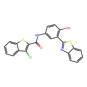N-[3-(1,3-benzothiazol-2-yl)-4-hydroxyphenyl]-3-chloro-1-benzothiophene-2-carboxamide structure