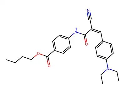 Butyl 4-{2-cyano-3-[4-(diethylamino)phenyl]prop-2-enamido}benzoate structure