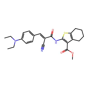(E)-methyl 2-(2-cyano-3-(4-(diethylamino)phenyl)acrylamido)-4,5,6,7-tetrahydrobenzo[b]thiophene-3-carboxylate structure