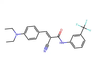 (2E)-2-cyano-3-[4-(diethylamino)phenyl]-N-[3-(trifluoromethyl)phenyl]prop-2-enamide structure