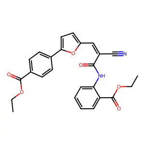 ethyl 2-[[(E)-2-cyano-3-[5-(4-ethoxycarbonylphenyl)furan-2-yl]prop-2-enoyl]amino]benzoate structure