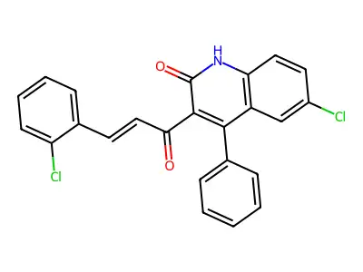 (E)-6-chloro-3-(3-(2-chlorophenyl)acryloyl)-4-phenylquinolin-2(1H)-one structure