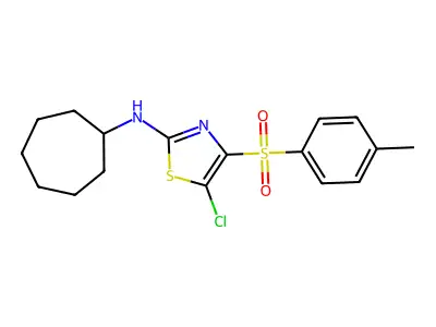 5-chloro-N-cycloheptyl-4-(4-methylbenzenesulfonyl)-1,3-thiazol-2-amine structure