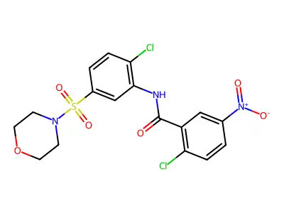 2-chloro-N-(2-chloro-5-morpholin-4-ylsulfonylphenyl)-5-nitrobenzamide structure