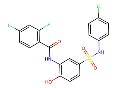 N-[5-[(4-chlorophenyl)sulfamoyl]-2-hydroxyphenyl]-2,4-difluorobenzamide structure