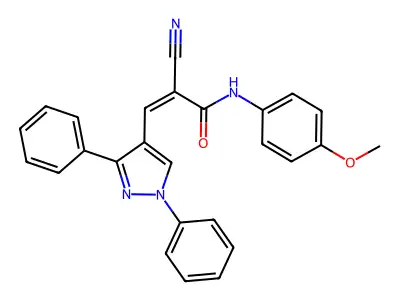 (Z)-2-Cyano-3-(1,3-diphenylpyrazol-4-yl)-N-(4-methoxyphenyl)prop-2-enamide structure