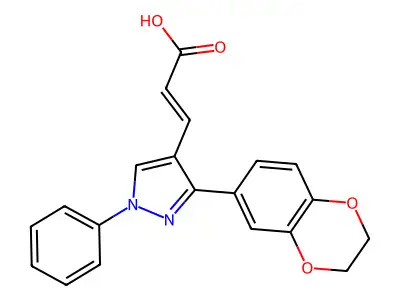 3-[3-(2,3-dihydro-1,4-benzodioxin-6-yl)-1-phenyl-1H-pyrazol-4-yl]prop-2-enoic acid structure