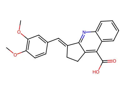 3-[(3,4-dimethoxyphenyl)methylidene]-1H,2H,3H-cyclopenta[b]quinoline-9-carboxylic acid structure