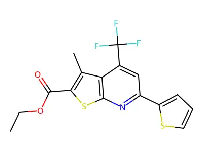 ethyl 3-methyl-6-(thiophen-2-yl)-4-(trifluoromethyl)thieno[2,3-b]pyridine-2-carboxylate structure