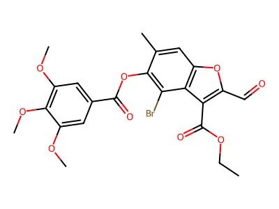 ethyl 4-bromo-2-formyl-6-methyl-5-(3,4,5-trimethoxybenzoyl)oxy-1-benzofuran-3-carboxylate structure