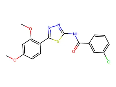 3-chloro-N-(5-(2,4-dimethoxyphenyl)-1,3,4-thiadiazol-2-yl)benzamide structure