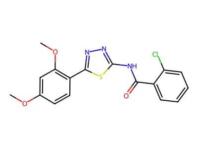 2-chloro-N-[5-(2,4-dimethoxyphenyl)-1,3,4-thiadiazol-2-yl]benzamide structure