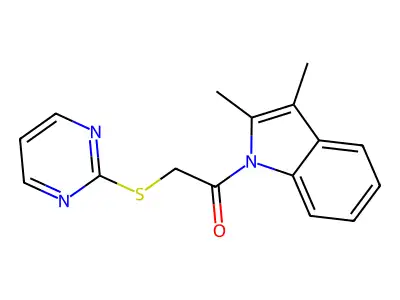 1-(2,3-Dimethylindolyl)-2-pyrimidin-2-ylthioethan-1-one structure