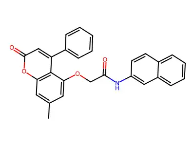 2-[(7-methyl-2-oxo-4-phenyl-2H-chromen-5-yl)oxy]-N-2-naphthylacetamide structure