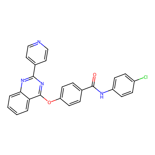 N-(4-chlorophenyl)-4-((2-(pyridin-4-yl)quinazolin-4-yl)oxy)benzamide structure