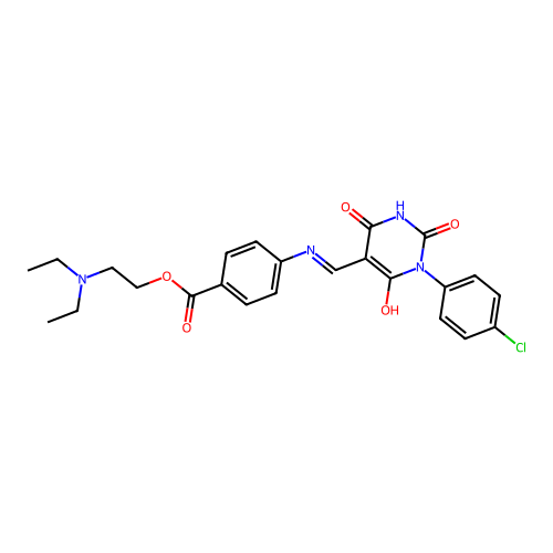 (E)-2-(diethylamino)ethyl 4-(((1-(4-chlorophenyl)-2,4,6-trioxotetrahydropyrimidin-5(2H)-ylidene)methyl)amino)benzoate structure