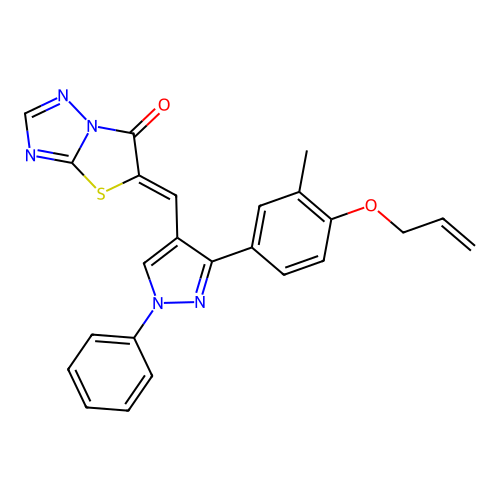 (Z)-5-((3-(4-(allyloxy)-3-methylphenyl)-1-phenyl-1H-pyrazol-4-yl)methylene)thiazolo[3,2-b][1,2,4]triazol-6(5H)-one structure