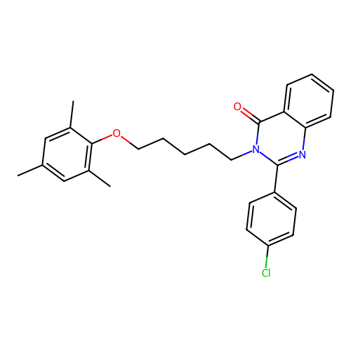 2-(4-chlorophenyl)-3-[5-(2,4,6-trimethylphenoxy)pentyl]quinazolin-4(3H)-one structure