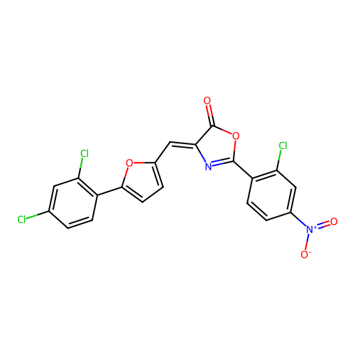 (4Z)-2-(2-chloro-4-nitrophenyl)-4-[[5-(2,4-dichlorophenyl)furan-2-yl]methylidene]-1,3-oxazol-5-one structure