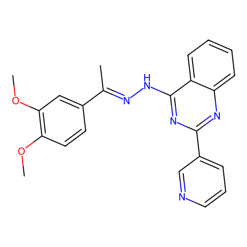 (E)-4-(2-(1-(3,4-dimethoxyphenyl)ethylidene)hydrazinyl)-2-(pyridin-3-yl)quinazoline structure