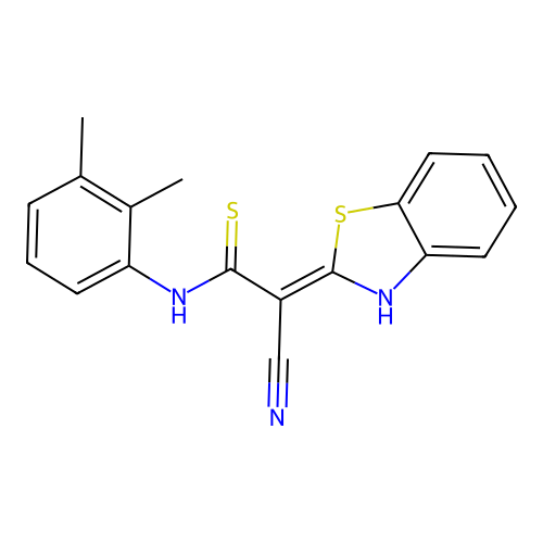 2-(1,3-benzothiazol-2-yl)-3-[(2,3-dimethylphenyl)amino]-3-sulfanylprop-2-enenitrile structure