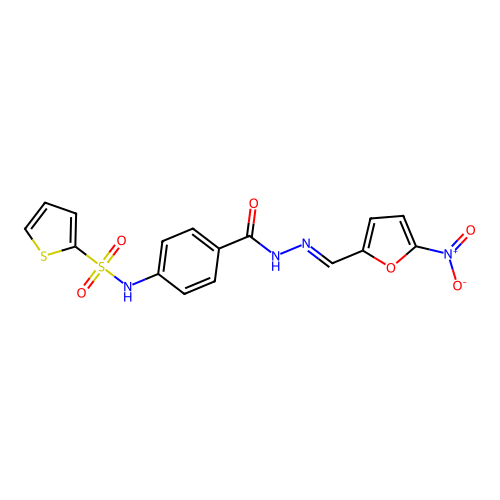 N-[(5-nitro-2-furyl)methyleneamino]-4-(2-thienylsulfonylamino)benzamide structure