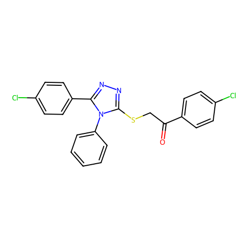 1-(4-chlorophenyl)-2-[[5-(4-chlorophenyl)-4-phenyl-1,2,4-triazol-3-yl]sulfanyl]ethanone structure