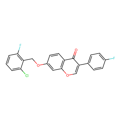 7-[(2-chloro-6-fluorophenyl)methoxy]-3-(4-fluorophenyl)-4H-chromen-4-one structure