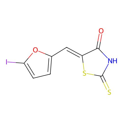 (Z)-5-((5-iodofuran-2-yl)methylene)-2-thioxothiazolidin-4-one structure