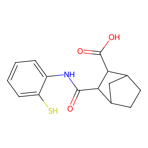 3-[(2-Sulfanylphenyl)carbamoyl]bicyclo[2.2.1]heptane-2-carboxylic acid structure